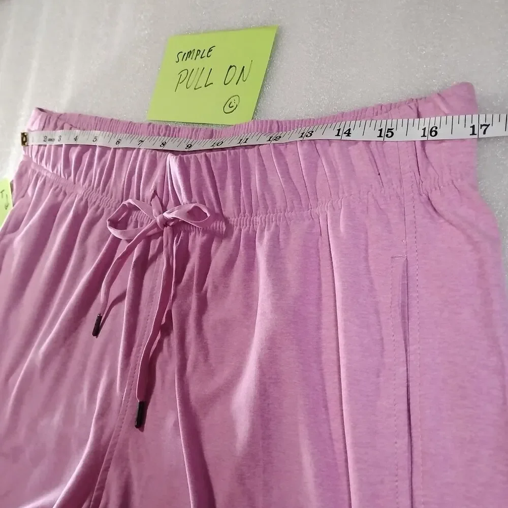 New Gym Shorts with Pockets Women L High Waist Pink Whimsy Soft 💕 Stretchy Boho